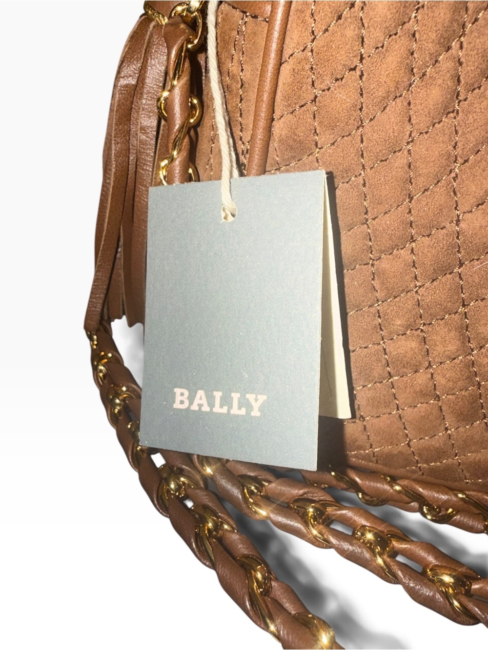 Bally Amera Mocha Suede Quilted Camera Crossbody Bag Gold Chain NWT - Picture 4 of 11